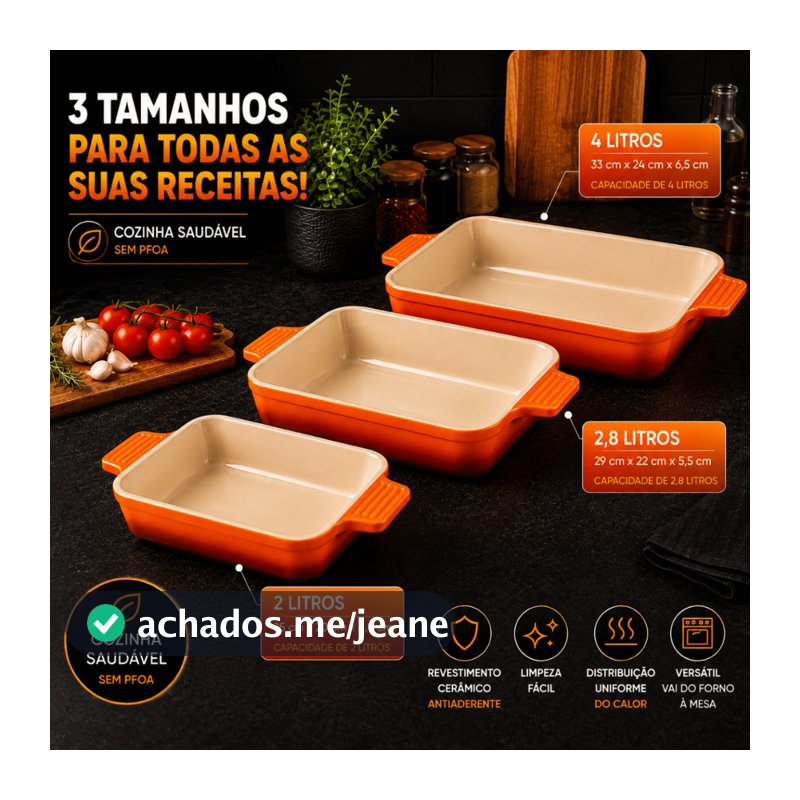 Forma Retangular Cerâmica Antiaderente p/ Forno 2L 2,8L ou 4L Assadeira c/ Alça Oferta Envio Rápido!