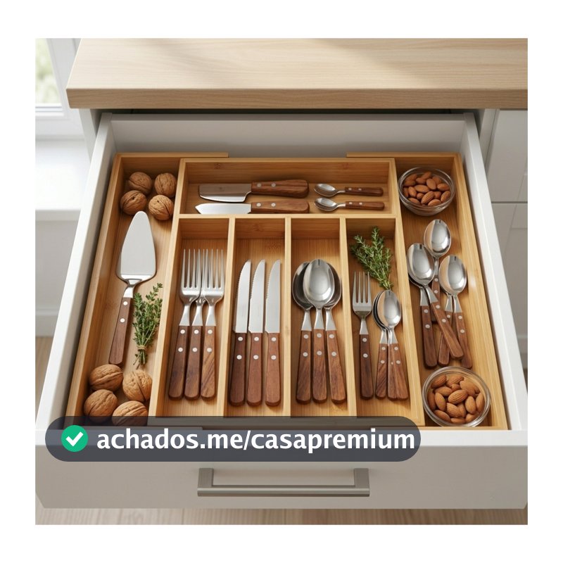 Organizador De Talheres Gaveta Bambu Extensível 7 Divisórias