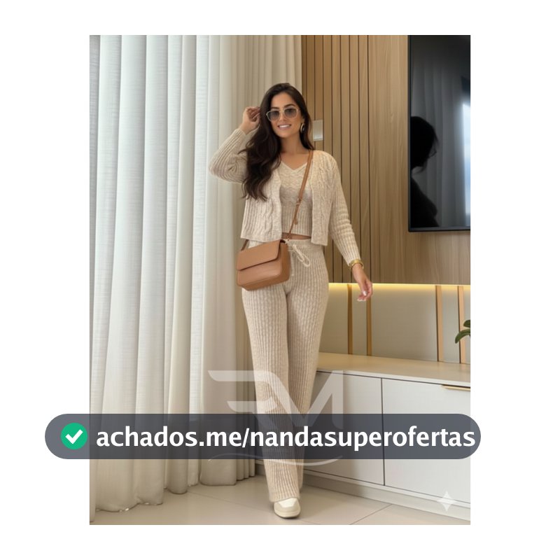 Conjunto Trijunto Feminino Tricot Mousse 3 Peças Elegante C Casaquinho Regata e Calça Moda Inverno