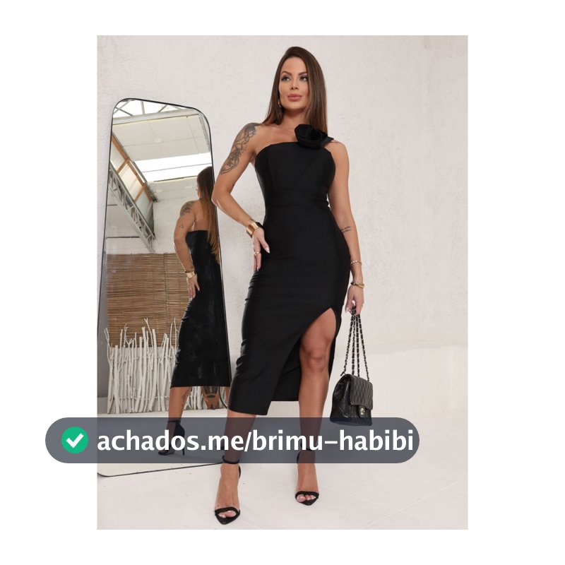 Vestido Chique Fenda Lateral Detalhe de Flor no Peito