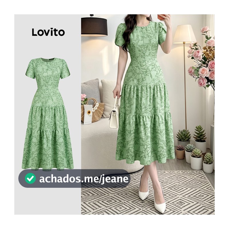 Lovito Vestido Elegante Plissado Primavera/verão Verde para Mulheres DRK8P1D725
