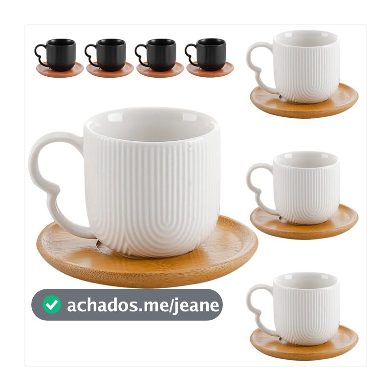 Conjunto Café 90ml 4 Xícaras Oasis Com Pires Bambu Design Elegante