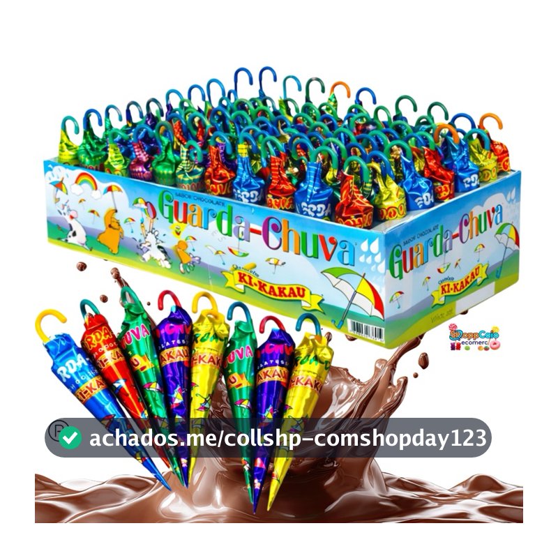 Guarda Chuva de Chocolate Kikakau 340g  Caixa com 50 Unidades  Brinde Decoração Chocolate em Formato Guarda Chuva