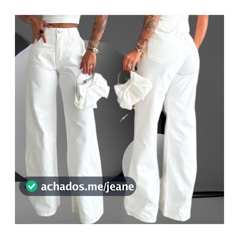 Calça Jeans Wide Leg Feminina Sarja Brim Pantalona Boca de Sino Colorida 100% Algodão Não Desbota