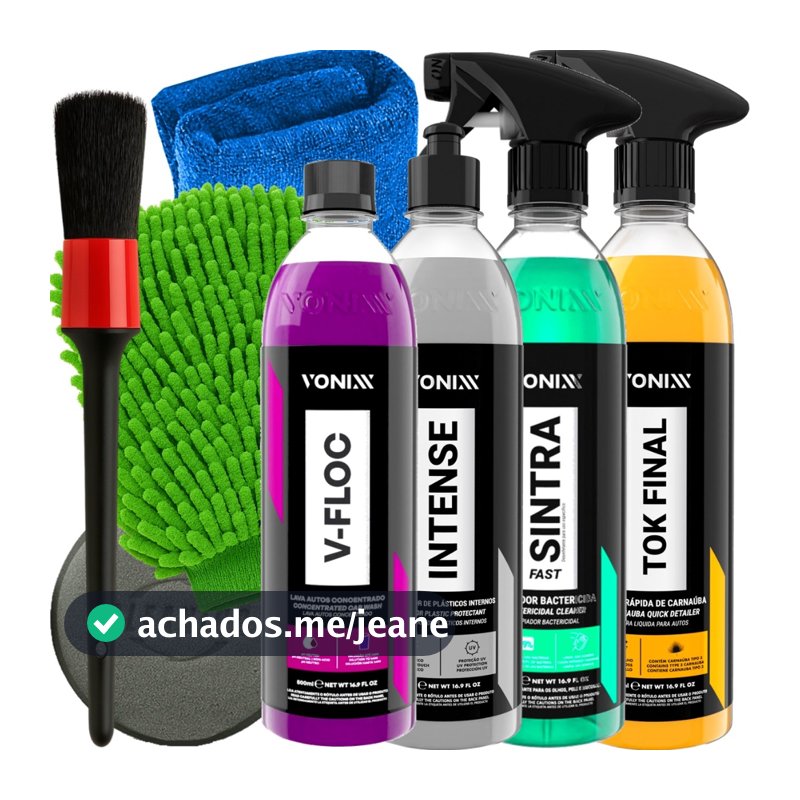 Kit Completo Vonixx Estética Automotiva Lava Rápido Sintra Cera Tok Final Intense Shampoo V-Floc Pincel Luva Aplicador