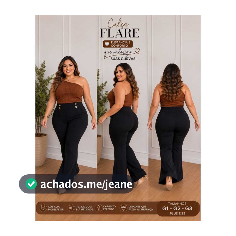 Calça Flare Elegante Plus Size G1-G2-G3 Bolsos Nas Laterais E Botões Na Frente Malha Crepe