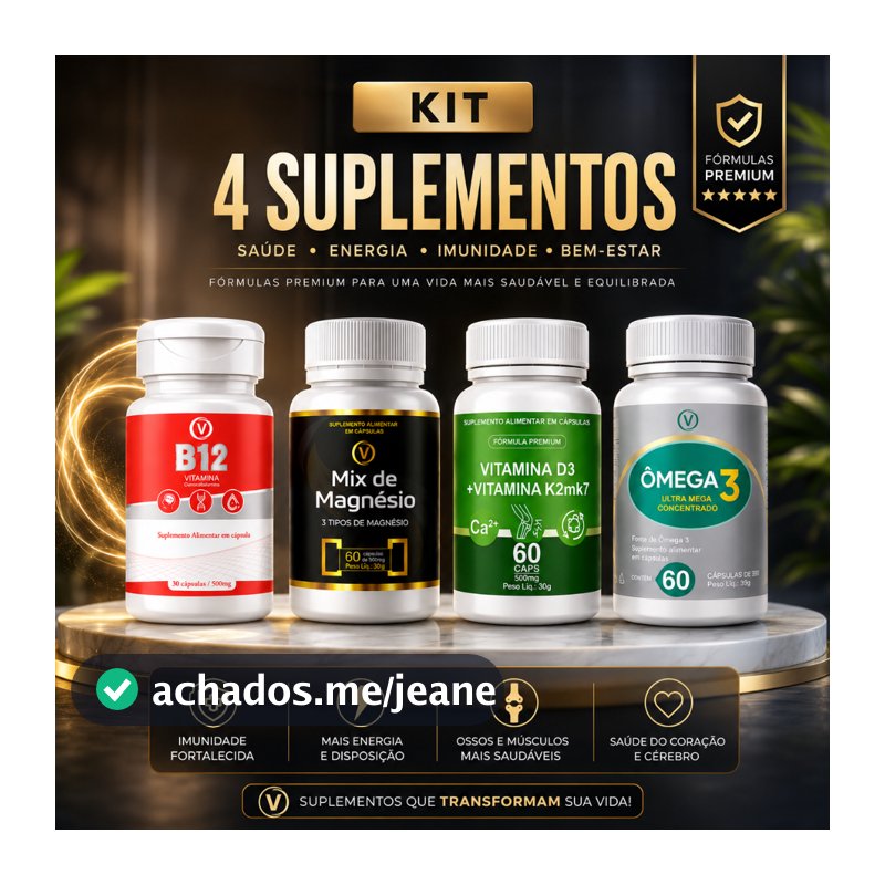 Kit Vitaminas e Minerais B12 D3 K2 Magnésio e Ômega 3 Imunidade Energia Ossos
