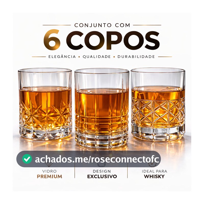 Jogo 6 Copos Whisky 340ml Drinks Bebidas Bar Transparente Cristal Vidro Baixo Uisque Resistente Luxo