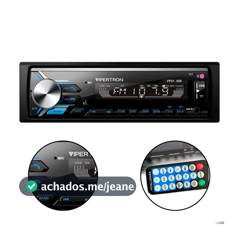 Rádio Automotivo Bluetooth Vipertron VP01.006 com Controle via App 45W RMS Preto