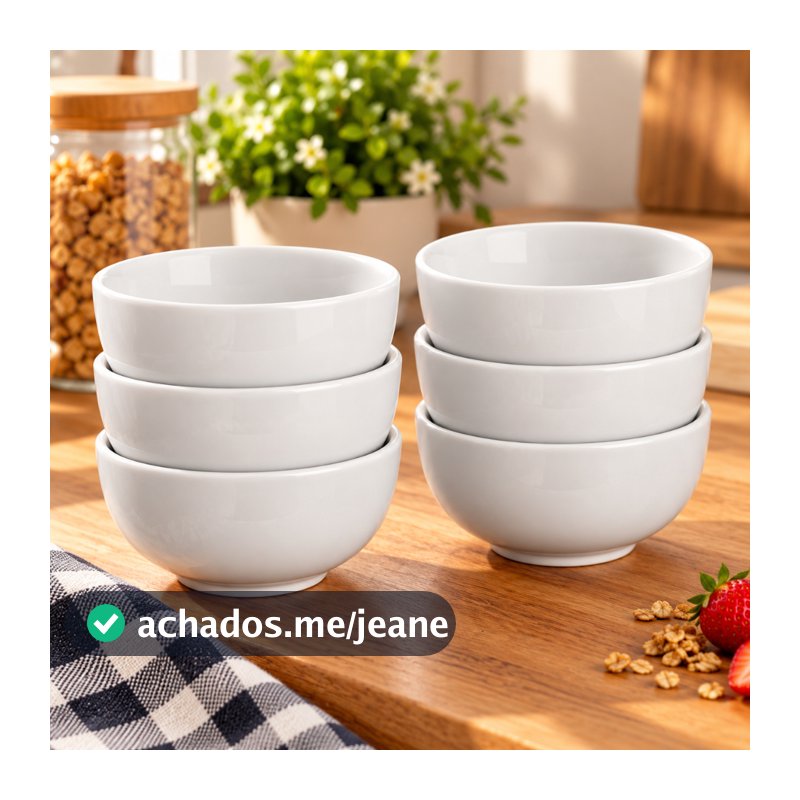 Kit de 6 Cumbucas Tigelas Porcelana Branca Para Sopas Caldos Sobremesas 440ml