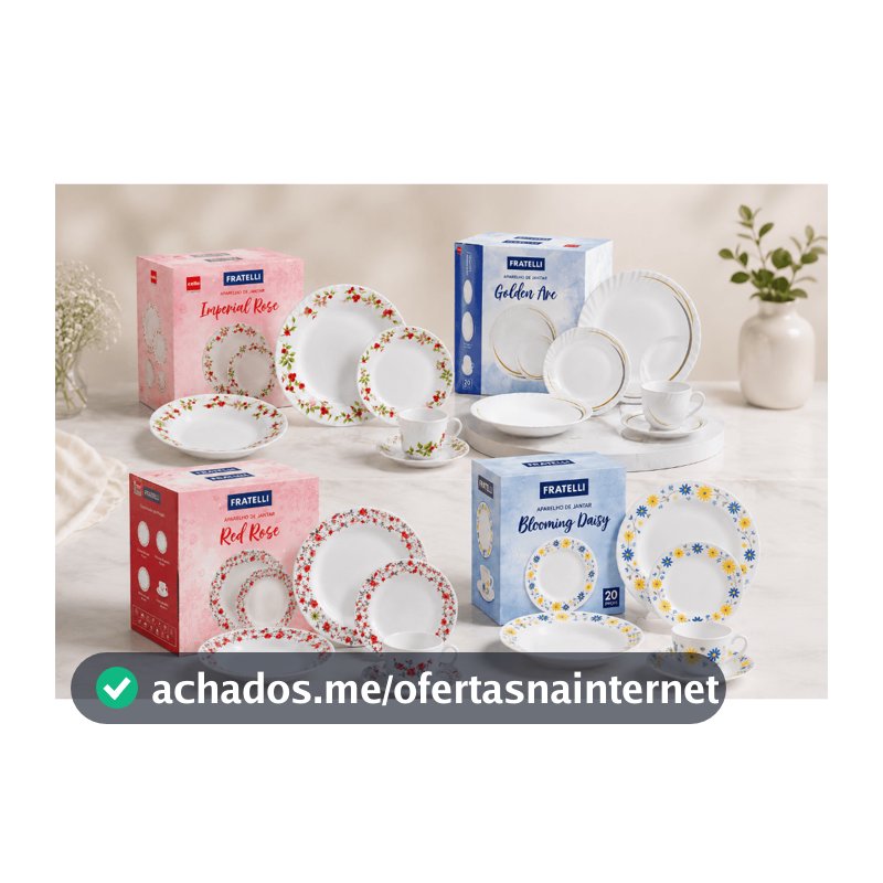 Aparelho Jantar 20 Peças Elegante Mesa Posta Premium Kit Jantar Completo Qualidade Cerâmica Estampas