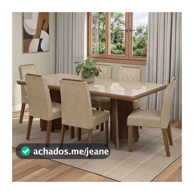 Conjunto Sala de Jantar Tampo de Vidro 6 Cadeiras Rustic/Cinza/Imperial Pienza Madesa