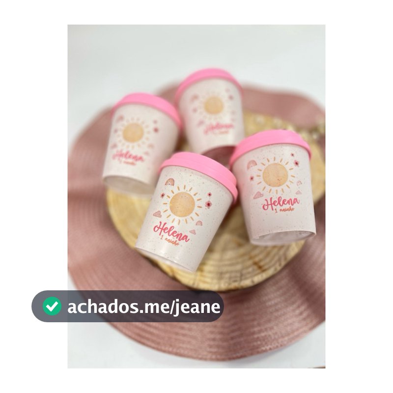 Copo Mini Bucks Personalizado 250ml – Tema Raio de Sol ou 365 Sorrisos – Lembrancinha com Tampa