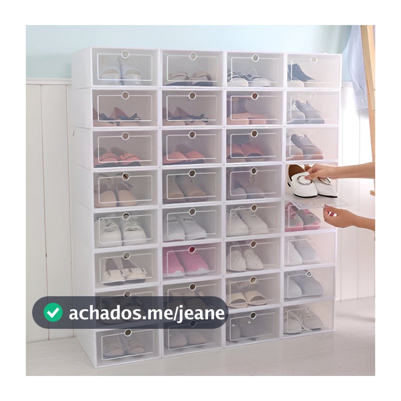 Caixa Organizadora de Sapato Empilhável Transparente Com Tampa Flip Sapateira Kit Dobrável para Tênis e Closet