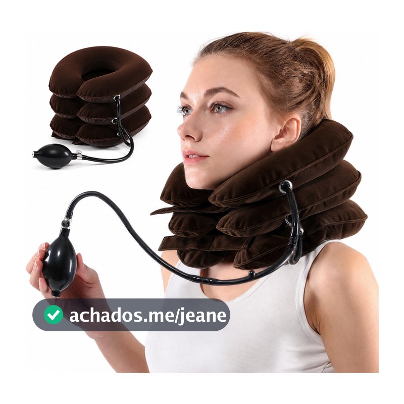 Colar Cervical Almofada de Tração Pescoço P/ Estabilização Inflável 3 níveis Viagem Trabalho Postura