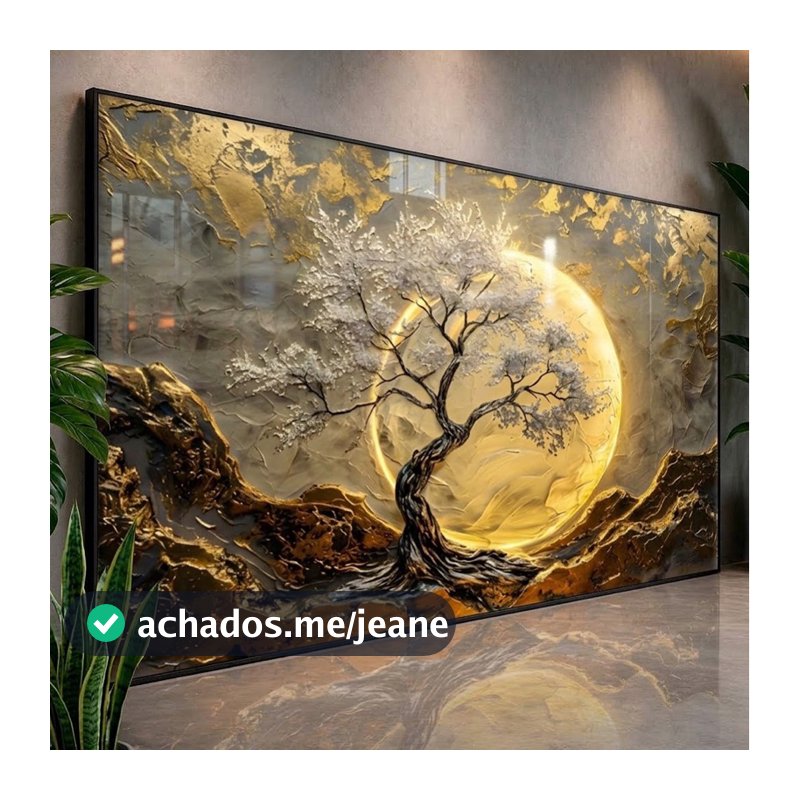 Quadros Decorativos 1 Peça 112X80 Árvore Lua Abstrato Luzes Sala Quarto Moderno