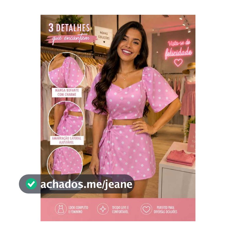 Conjunto Feminino Cropped +  Short Saia com bojo e manga gola quadrada estampado