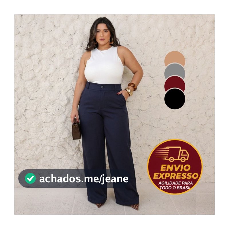 Calça Pantalona Plus Size Alfaiataria Femino Premium Wid e Leg Elegante