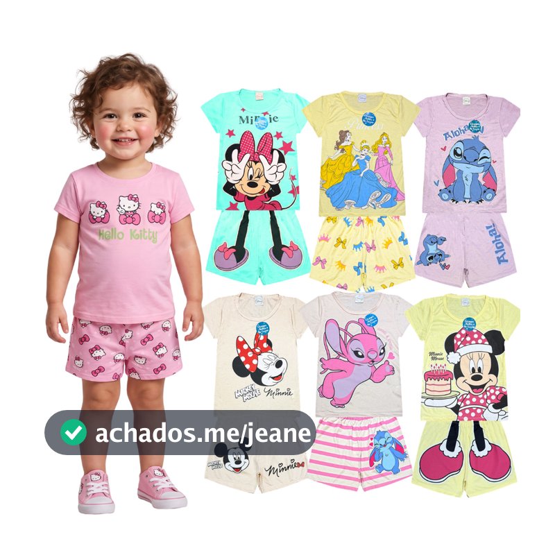 Pijama Menina Brilha no Escuro Personagens Infantil Minnie Stitch Malha Levinha Sono Tranquilo