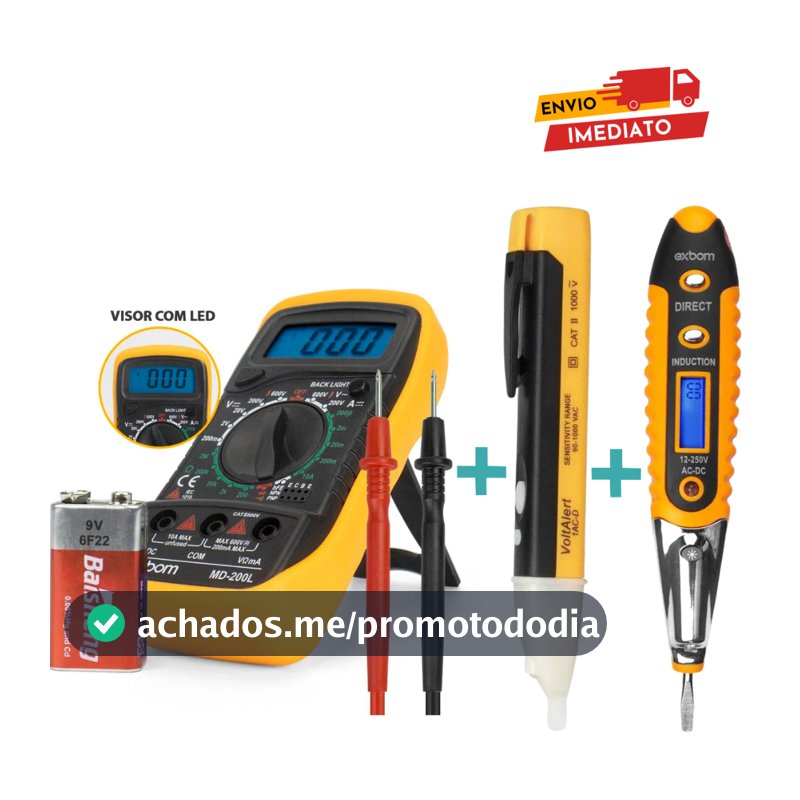 Kit 3 em 1 Caneta Detectora tensão + Chave Teste de Voltagem Corrente + Multímetro Profissional