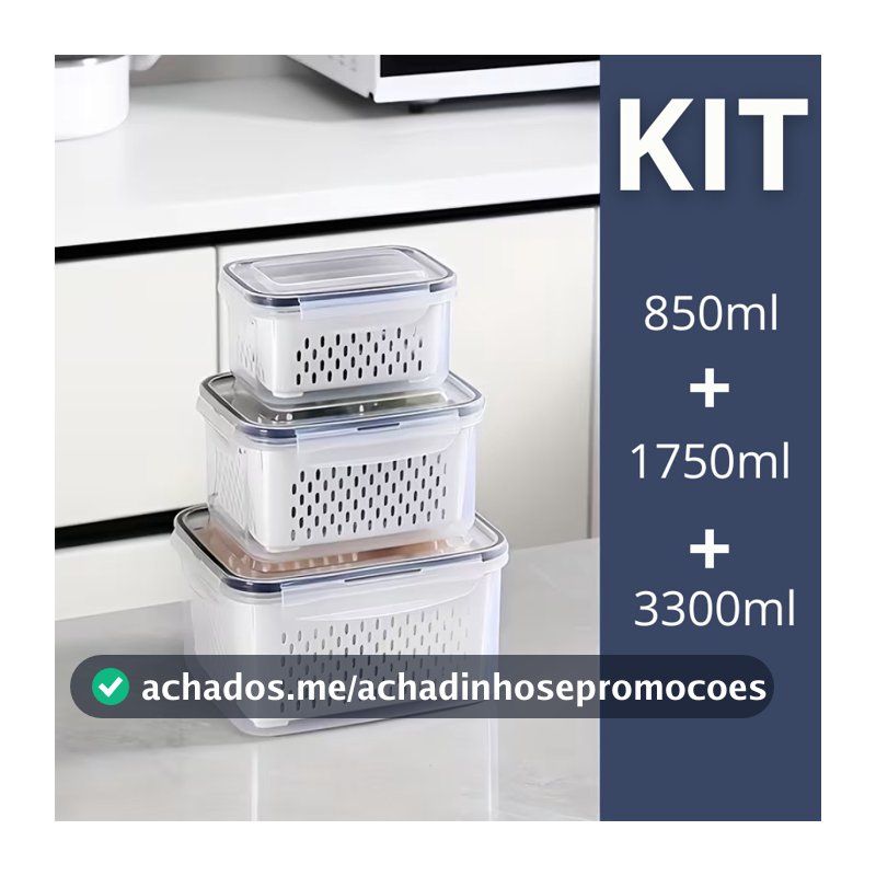 Kit 3 potes Organizadores Geladeira Organizador Alimentos Vegetais Cozinha Moderna