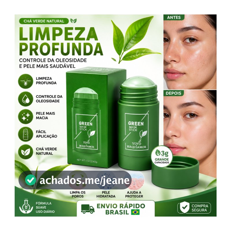 Máscarafacialembastãodecháverde, remove cravos, combate a acne, hidrata, embeleza a pele do rosto, limpa e ilumina