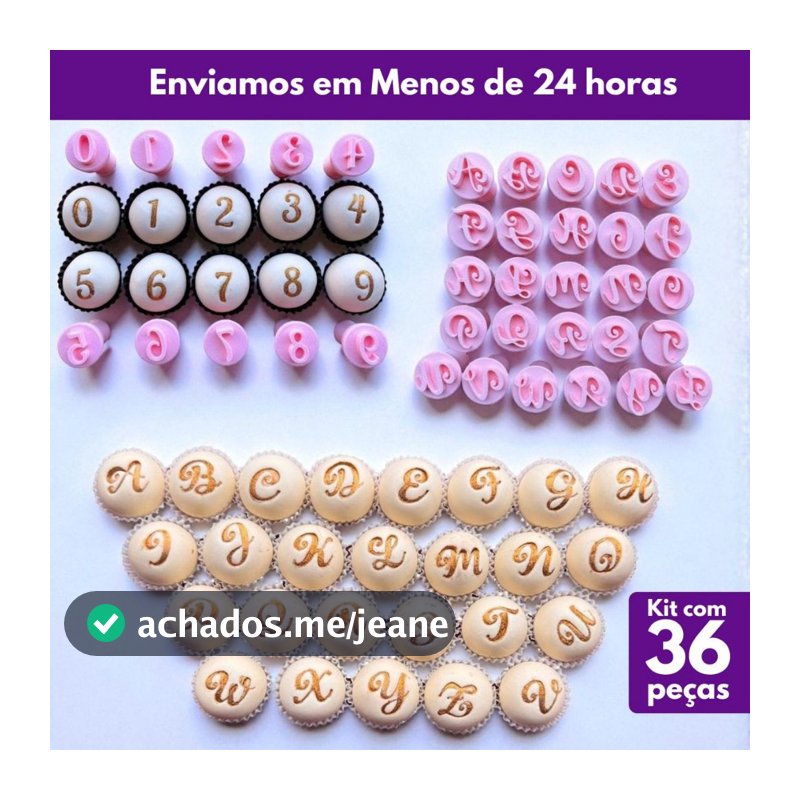 Kit Carimbos Alfabeto Dressa com Letras e Números para Brigadeiro, Doce, Massa - 36 peças