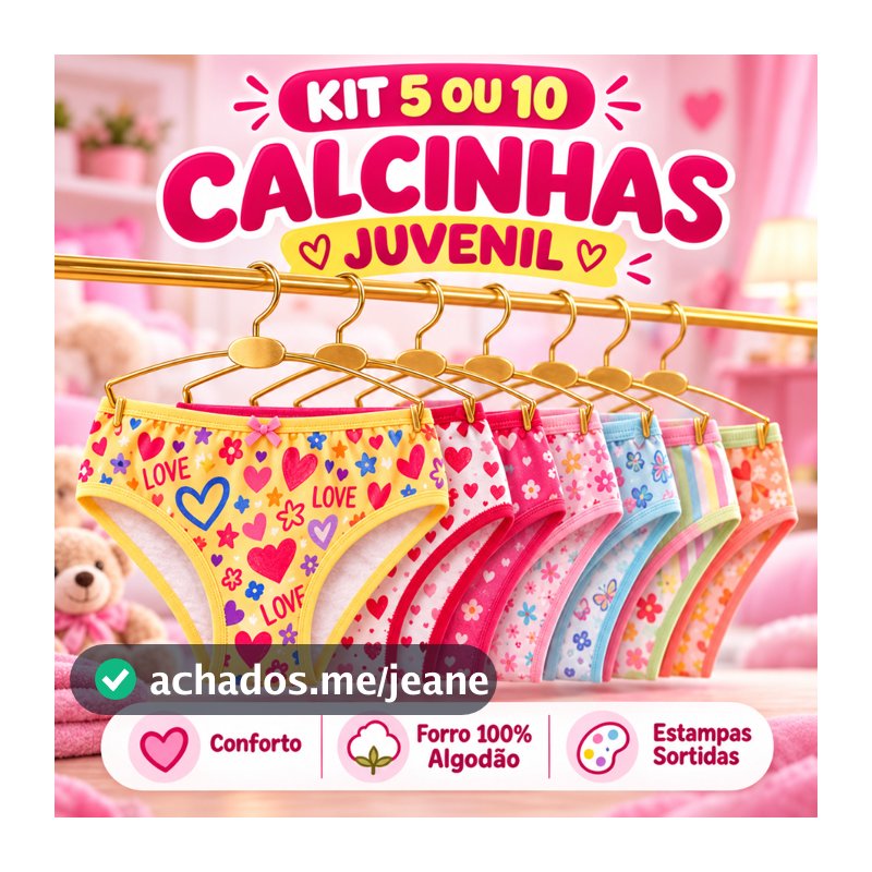 Kit 5 ou 10 Calcinhas Infantil Juvenil Algodão Menina Forro 100% Algodão