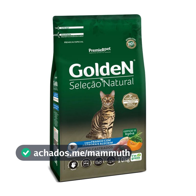 Ração Golden Seleção Natural Gatos Castrados Frango Abóbora e alecrim 10kg