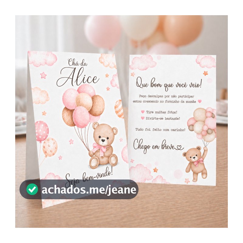 Plaquinha de agradecimento- centro de mesa-ursinha rosa Chá de bebê COM NOME