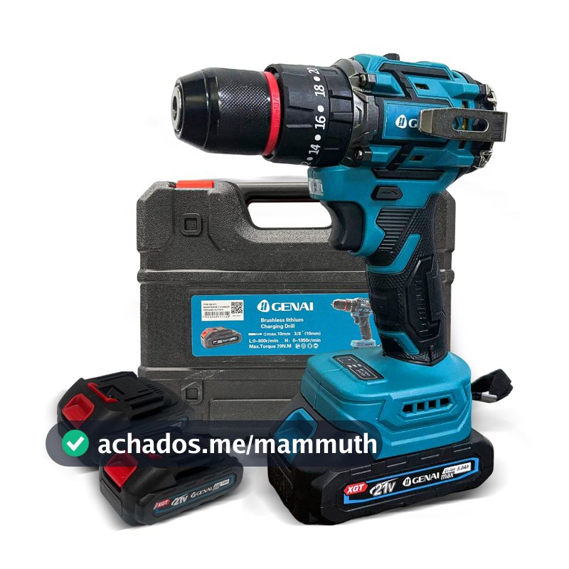 Brushless Parafusadeira Furadeira 21V 2 Baterias Com Maleta Completo 70N.m