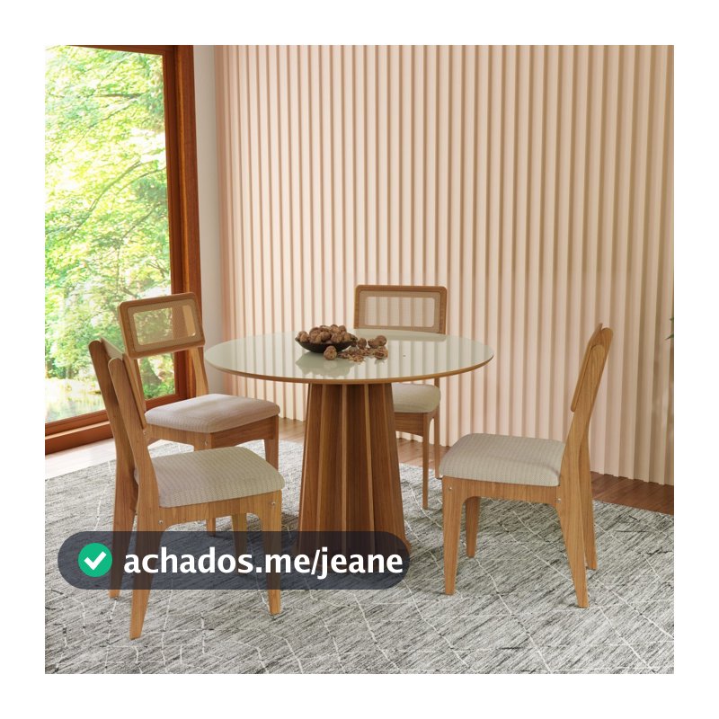 Conjunto Sala de Jantar Mesa Redonda Nature com 4 Cadeiras Tela Sintética