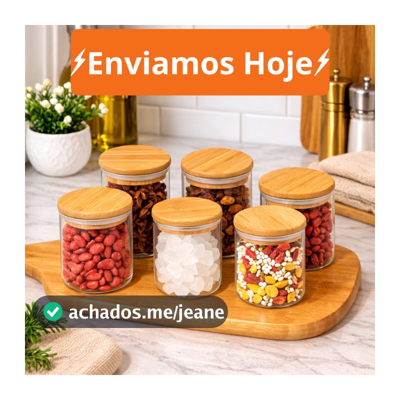 Kit Ate 12 Pote de Vidro com Tampa Bambu 180ML Potes Herméticos Porta Mantimen Hermético à Prova  Odores
