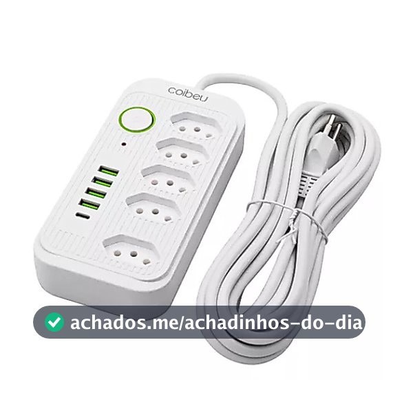 Extensão 5 Metros Bivolt 5 Tomadas E 4 Usb 1 Pd Led Bivolt Com botão WKC-541
