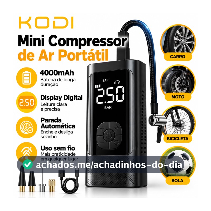 Mini Compressor de Ar Portátil M6 Digital para Pneu de Carro Moto Bicicleta Inflador Elétrico