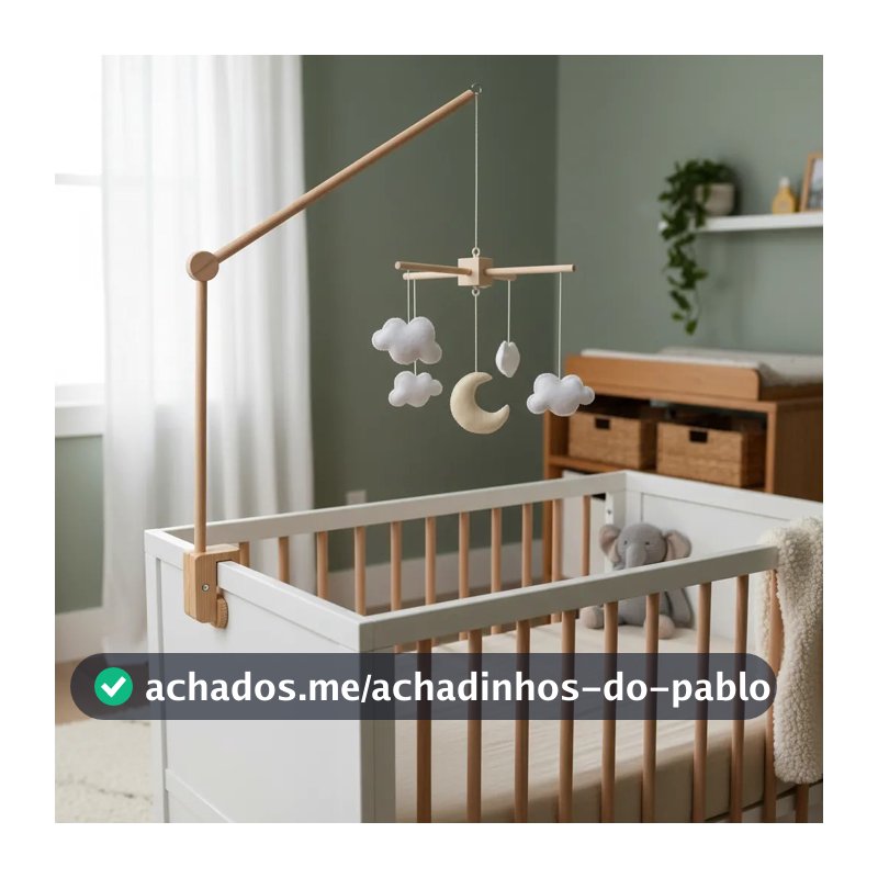 Suporte de Pendurar Mobile Infantil para Berco de Bebê Madeira Natural