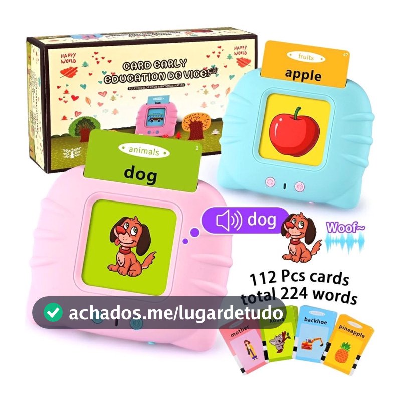 Brinquedo Card Infantil Cartão Fala Inglês Português Dino Apraxia Autismo Alfabetização 224 Palavras promocao