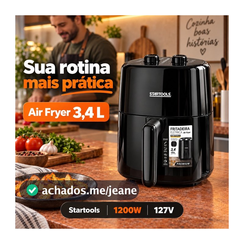 Air Fryer Startools 3,4L 127V 1200W Preta Timer 30 Minutos