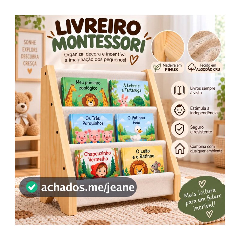 Estante Organizadora Livros Infantil Montessori Livreiro Rack Madeira Pinus Quarto