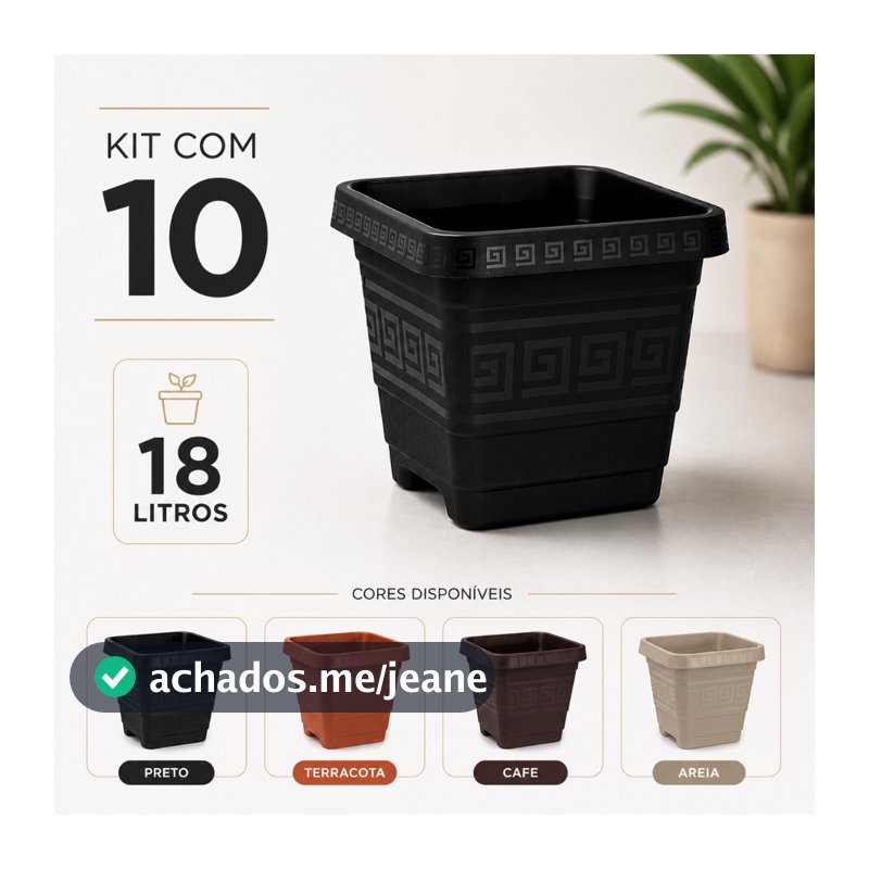 Kit 10 Vasos 18L Plásticos Resistente Plantas Jardim Jardinagem Preto Terracota Grande