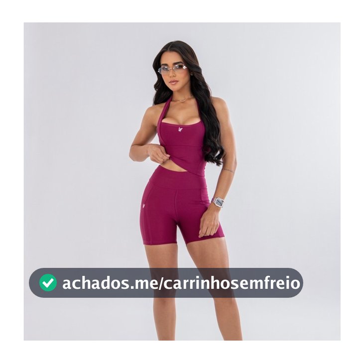 Conj Short com Bolso E top Frente Unica Pilates Yoga Meia Coxa Feminino alta Compressão Zero transparência