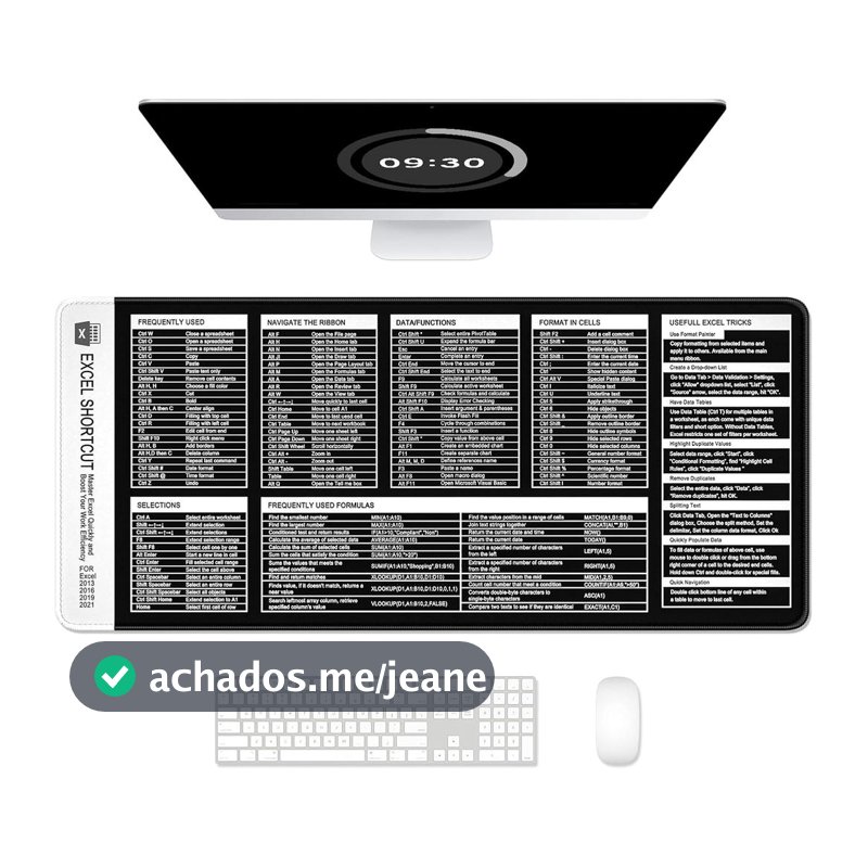 Mouse Pad Auhoahsil com Atalhos do Excel, Grande Tapete de Mesa com Dicas do Excel, Mousepad XL Estendido para Computado