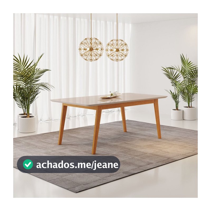 Mesa Retangular 6 Lugares Elegance Candian 1,80 x 0,90 Branco/Cinamomo/Off Cinamomo/Off White