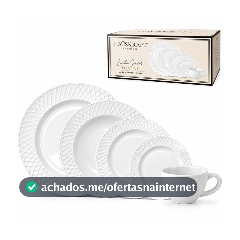 Aparelho de Jantar e Cha 20 Peças Opaline Divine Branco Hauskraft Pratos e Xicaras Resistente