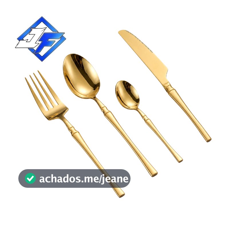 Conjunto de 24 Talheres de Aço Inoxidável Dourado Conjunto de Talheres Cintura Fina Dourado Série Deluxe