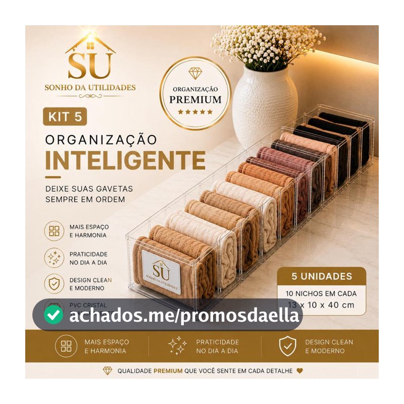 Kit 5 Colmeias Organizadoras Premium Clean Transparente PVC Cristal Luxo 10 Nichos