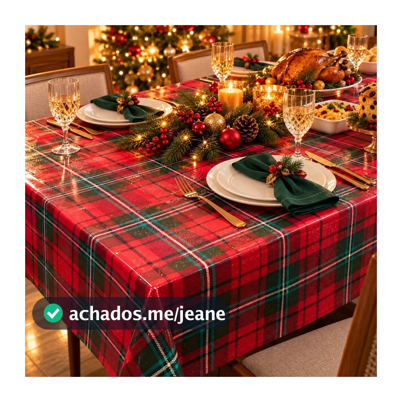 Toalha de Mesa Natal Impermeável Térmica 1,40x2,20 1,80 1,40 Xadrez Vermelho Dourada Glitter Ceia Natal