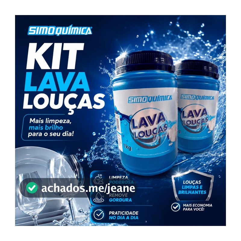 Sabão Detergente Em Pó para Máquina de Lavar Louças 1kg Simoquímica Limpeza Profunda Brilho