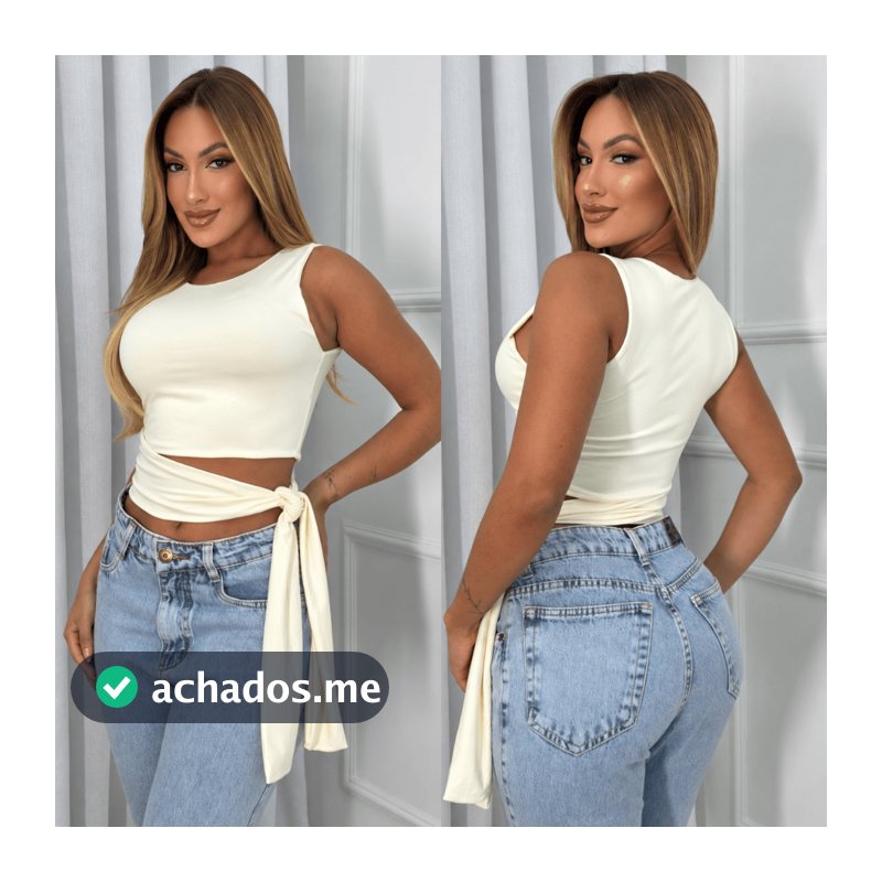 Blusa Cropped Feminino Suplex Forro Duplo Laço Lateral Com Amarração Moda Gringa Estilosa Lançamento