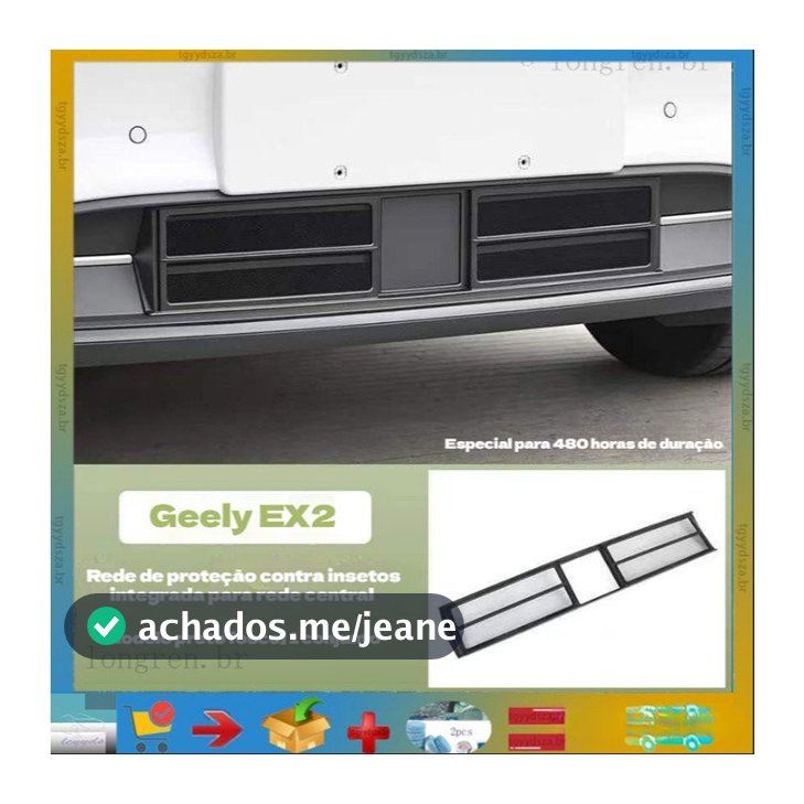 Diversos modelos de proteções para radiadores, para o Geely EX2, fabricadas em plástico resistente, fáceis de instalar.